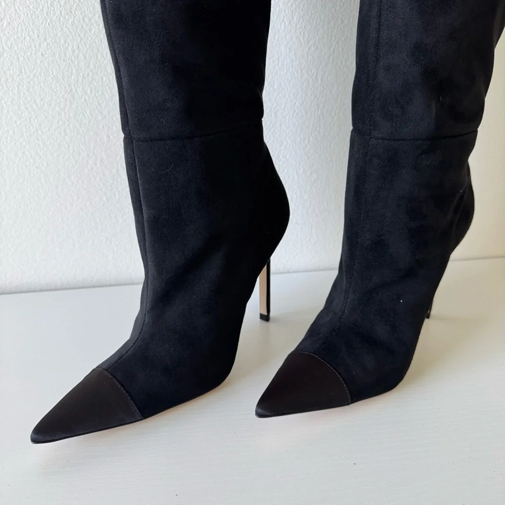 New! Good American Black Suede Over-the-Knee Women's Boots, Size 7,5